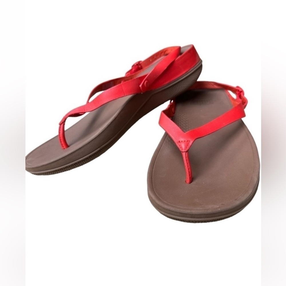 FitFlop Strappy Sandals Red Orange Leather Comfort Size 8